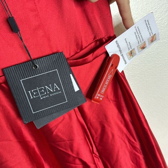 Ieena Mac Duggal Puff Sleeve Satin A-Line Gown dress in red size 2 - Picture 9 of 13